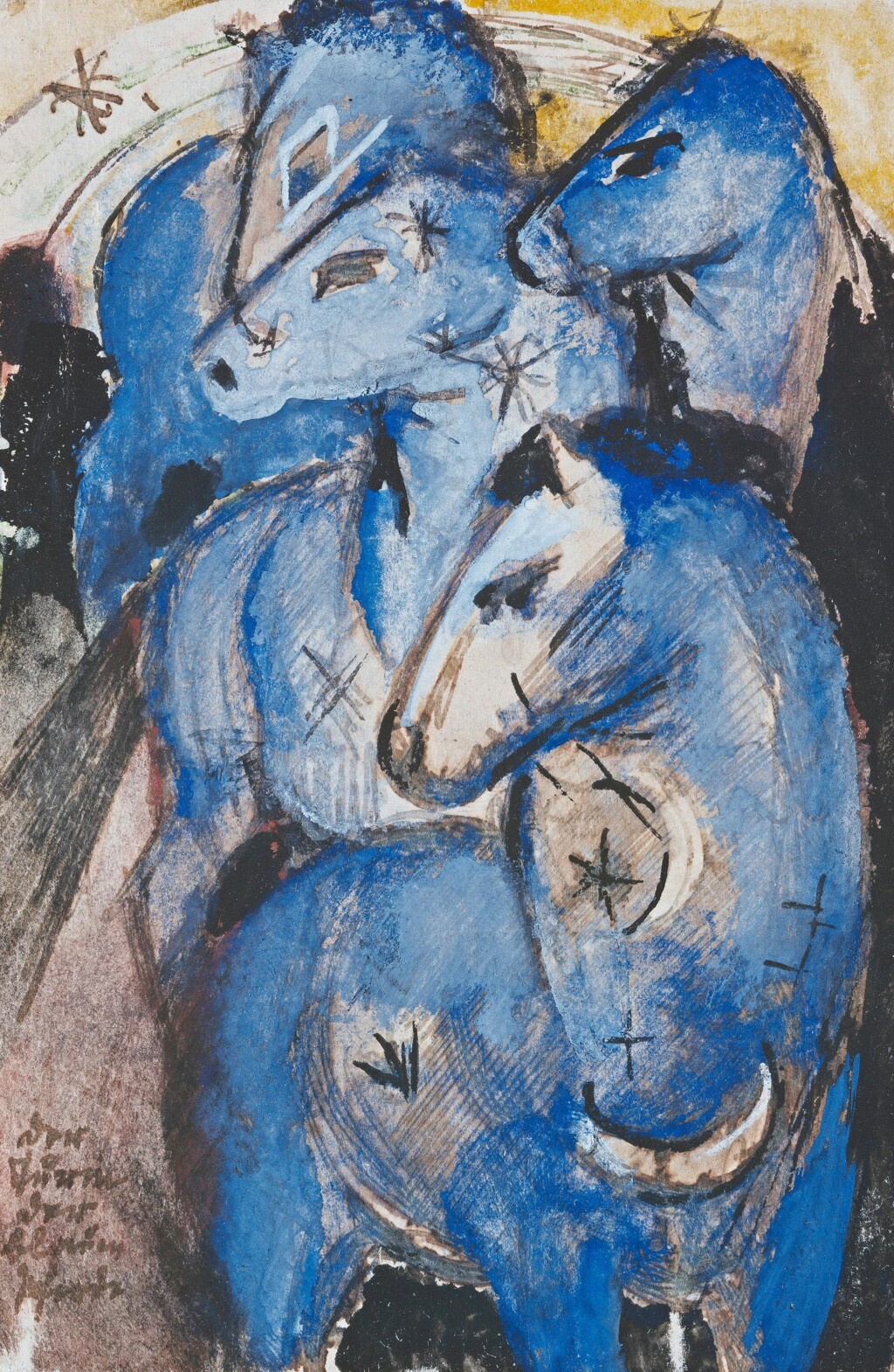 Postcard with sketch for Turm der blauen Pferde